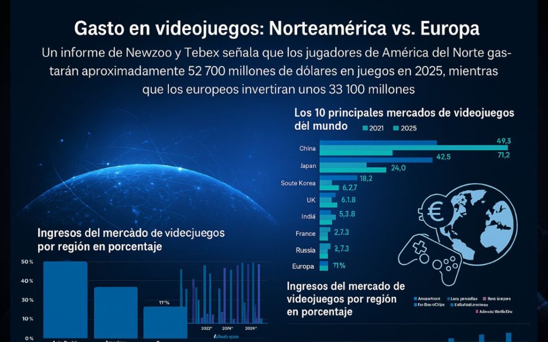 Gasto en videojuegos 2025: Norteamérica supera ampliamente a Europa